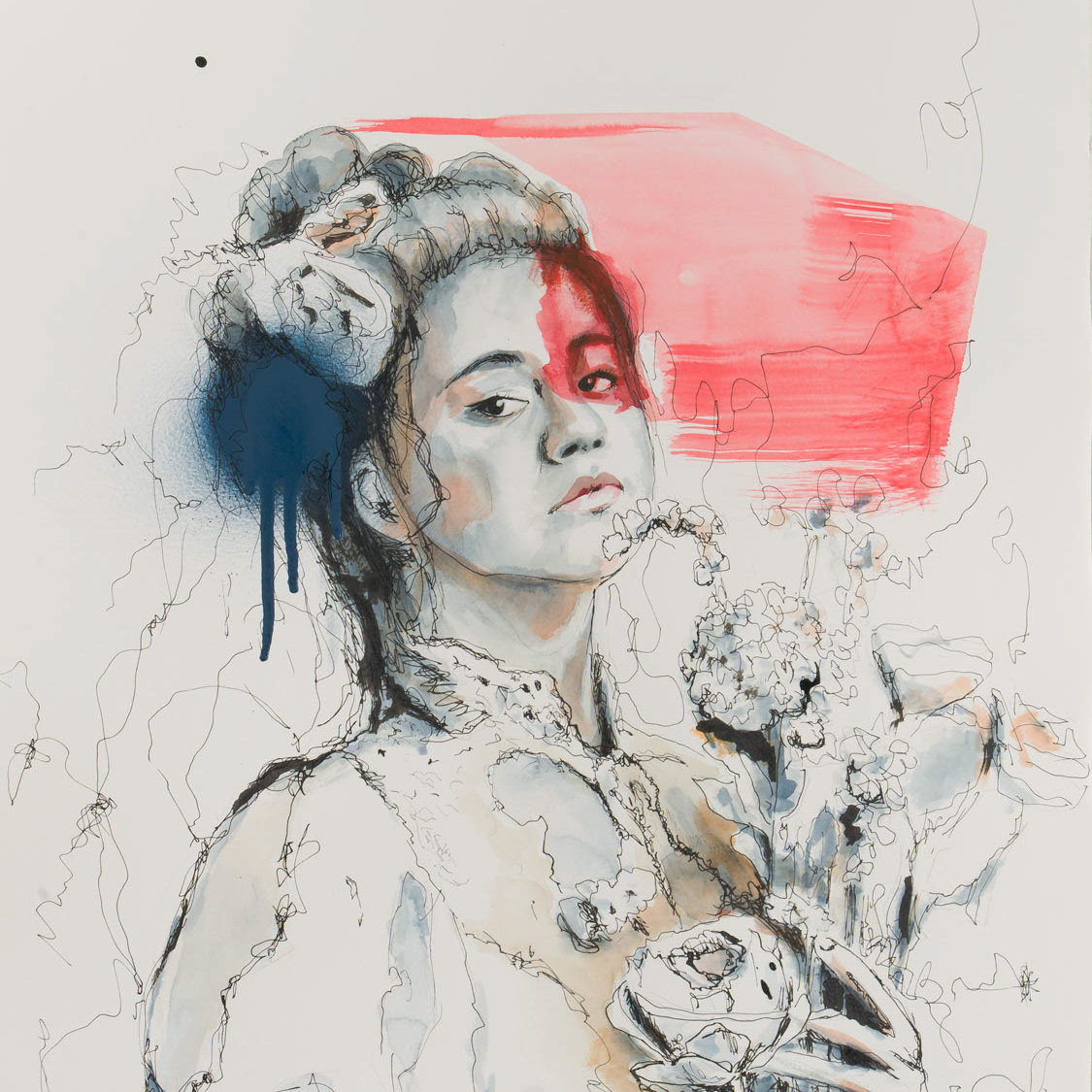 Moment-of-truth-watercolor-Alex-Righetto-2021-single 108 Original mixed media painting 'Moment of Truth' by Alex Righetto, a 17.5 x 21 inch vertical piece from the Romeo and Juliet Collection, depicting Juliet's pivotal change.
