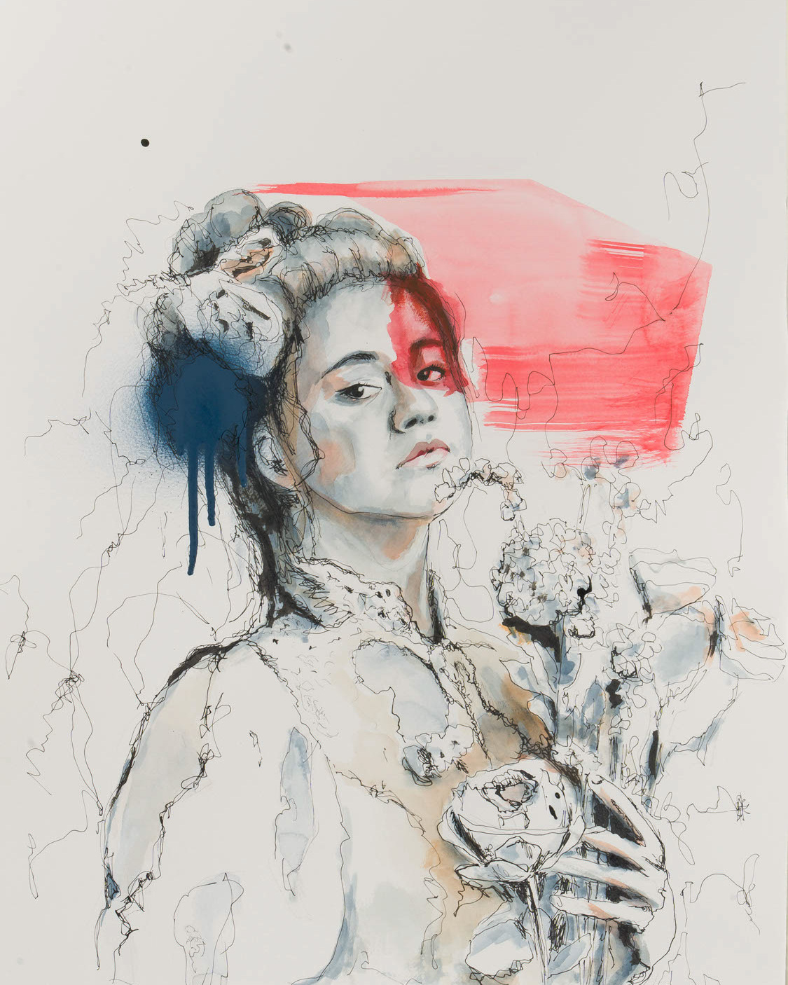 Original mixed media painting 'Moment of Truth' by Alex Righetto, a 17.5 x 21 inch vertical piece from the Romeo and Juliet Collection, depicting Juliet's pivotal change.