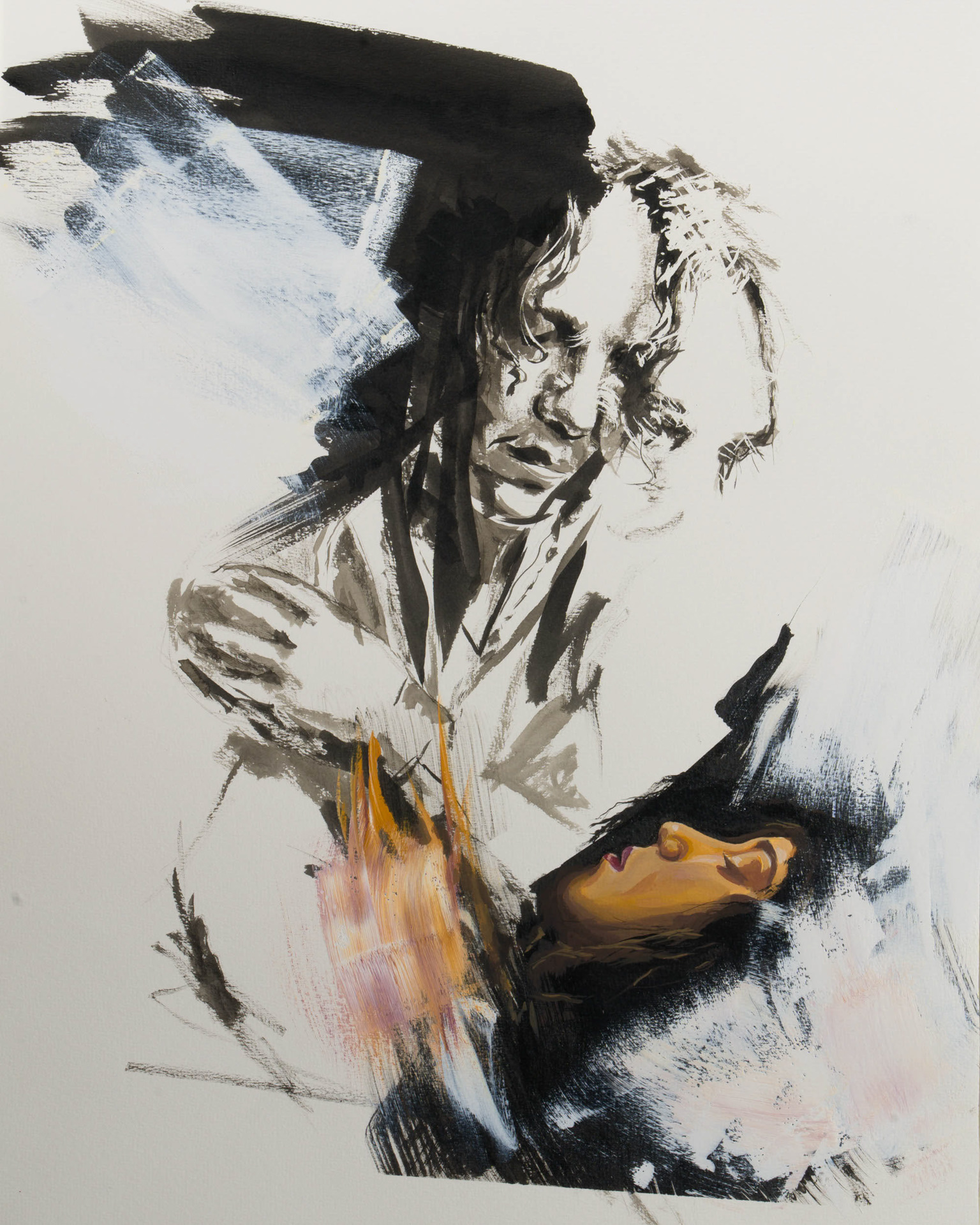 Il dolore è simile al piacere 13 Original mixed media painting 'Pain is Close to Pleasure' by Alex Righetto, featuring a 17.5 x 21 inch vertical portrayal of Romeo, part of the Romeo and Juliet Collection.