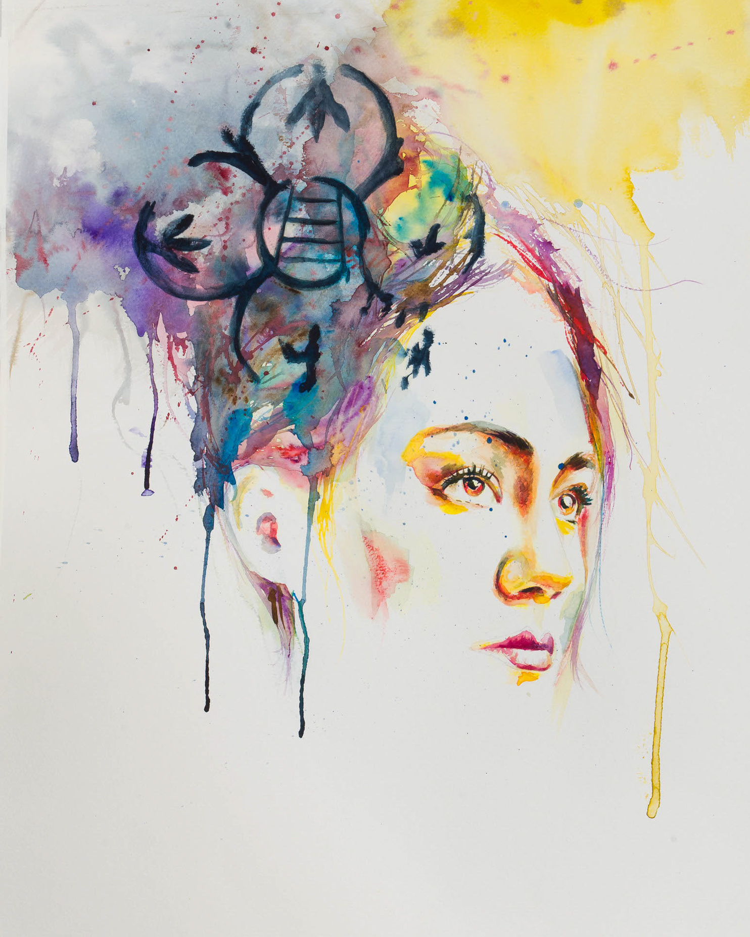 Verona nella sua mente 14 Original artwork 'Verona on Her Mind' by Alex Righetto, a 16 x 22 inch mixed media painting from the Romeo and Juliet Collection, depicting a contemplative Juliet with symbolic elements.