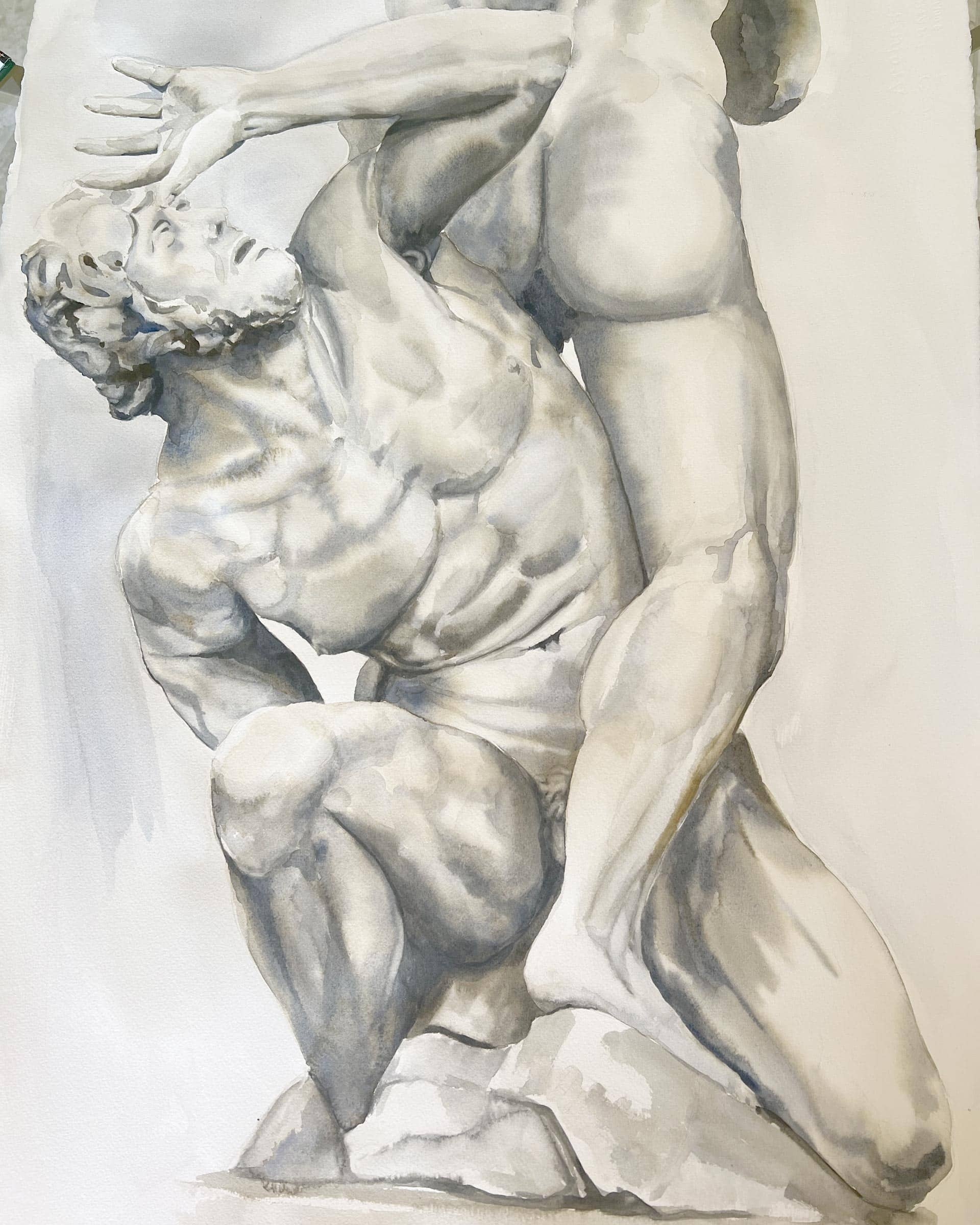 Original watercolor il ratto delle Sabine (set of 2) 1 5 Two original watercolor paintings 'Il Ratto delle Sabine' by Alex Righetto, each measuring 20 x 30 inches, part of the Renaissance Collection, intricately portraying the richness of the Renaissance period.
